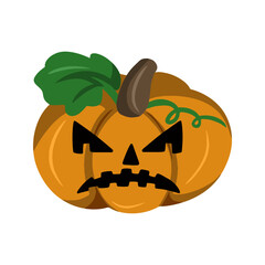 Angry character, orange pumpkin for Halloween with emotions in cartoon , vector in flat style
