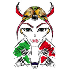 Girl warrior, Viking, character, anime, sketch