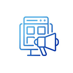 Fototapeta premium Digital marketing pixel perfect gradient linear vector icon. Promoting products online. Digital communication. Thin line color symbol. Modern style pictogram. Vector isolated outline drawing