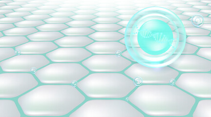 Hyaluronic acid hair and skin solutions ad, green collagen serum drop over skin cells with cosmetic advertising background ready to use, illustration vector.