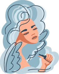 Vaper woman smokes an electronic cigarette.