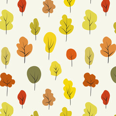 Fototapeta na wymiar Autumn colorful, yellow, red trees in the form of a seamless pattern. Vector seamless pattern on an autumn theme. hand-drawn
