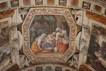 Santa Maria in Transpontina Church Ceiling Painted and Sculpted Details in Rome, Italy