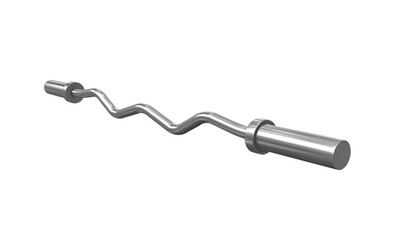 EZ Curl bar isolated on white background, stainless steel gym equipment. 3D Rendering