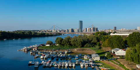 Obraz premium View to Belgrade City Center from Ada Bridge
