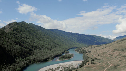 Fototapeta na wymiar Blue Katun river in the middle of mountains of Ak-Kem valley in Altai