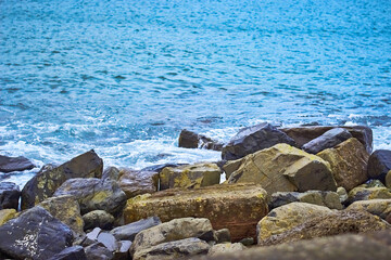 Waves Crashing Against Old Pier Port Patrick Harbour Walls During a Winter Storm Breakwater Rocks Scotland	