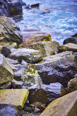 Water Crashing Against Old Pier Port Patrick Harbour Walls Breakwater Rocks Scotland