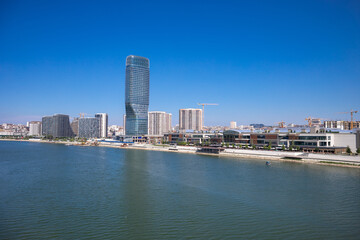 Obraz premium Skyscaper Belgrade Tower in Belgrade Watefront City Center from Gazela Bridge