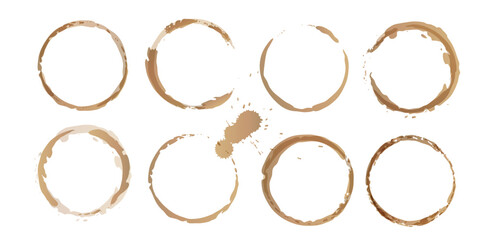 Vector coffee stains, Isolated On White Background, tea and coffee cup ring stamps Illustration