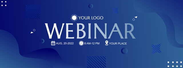 blue webinar banner. elegant and modern cover design. abstract geometry background