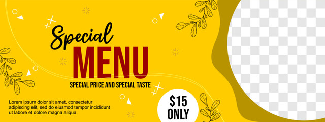 yellow food banner. social media cover design. memphis background