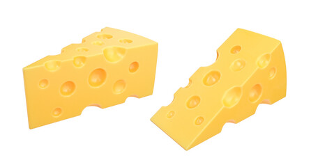 Yellow cheese triangles on a white background, 3d rendering