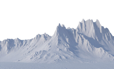 Fototapeta premium Trees and mountains in winter on a white background with clipping paths.