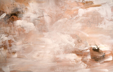 Modern art. Closeup view of colorful abstract painting. Strong brushwork texture and pattern.