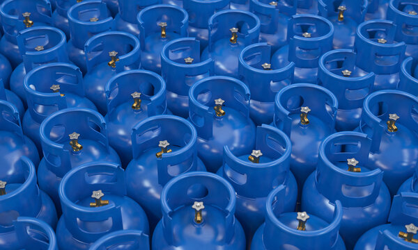 Lots of blue gas cylinders , 3d render