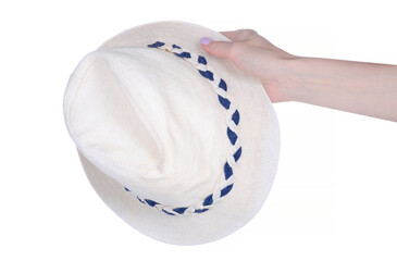 White hat fashion in hand on white background isolation
