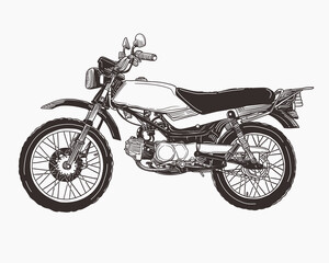 Fototapeta na wymiar vintage motorcycle doodle illustration with outline 