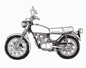 vintage motorcycle doodle illustration with outline
