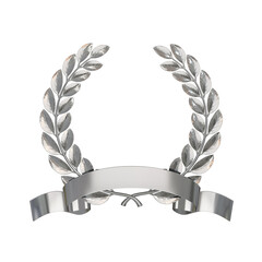 Silver laurel wreath with a silver ribbon on a white background, 3d render © salamahin