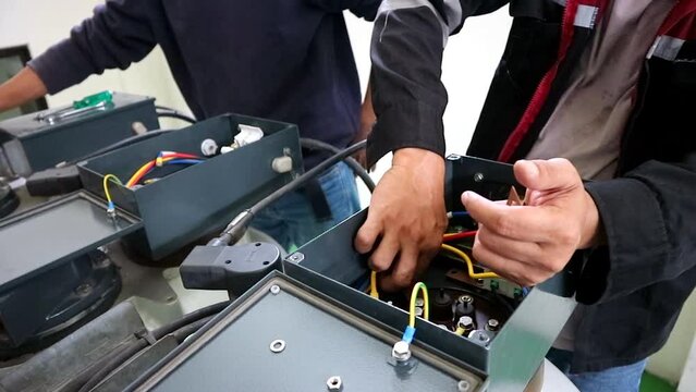 Jakarta, Indonesia, July 30, 2022; Wiring on voltage transformer (VT) in GIS 150kV