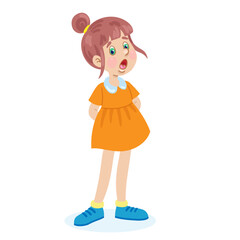 Little girl sings. In cartoon style. Isolated on white background. Vector illustration.