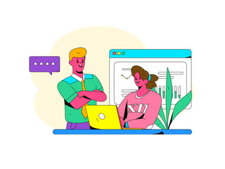 Internet workers collaborating with each other vector concept illustration
