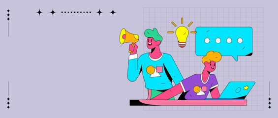 Internet workers collaborating with each other vector concept illustration
