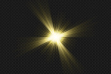 Light effects, glare, glitter, explosion, golden light, Vector illustration. shining golden stars.
