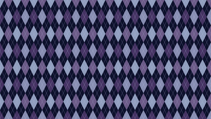 Argyle vector pattern. Purple and light blue squares with thin black dotted line. Seamless geometric background for men's clothing, wrapping paper, party.