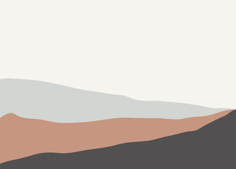 Fototapeta na wymiar Contemporary abstract landscape with hills, fields and mountains in modern minimalists style. Vector illustration in warm colors is perfect for social media, site, wall art, posters, cards, prints etc