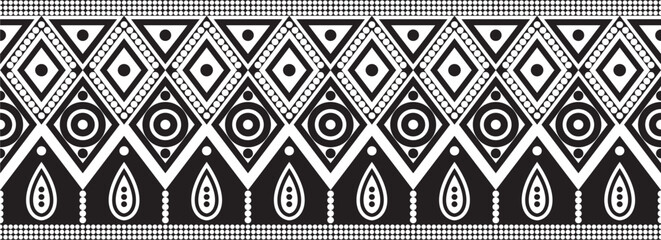 Vector monochrome seamless ornament of Native Americans, Aztecs. Endless border of the tribes of South and Central America.