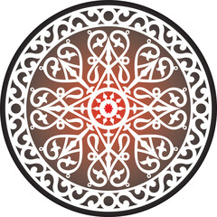 Vector red national Yakut circle. Round pattern of the indigenous peoples of the north, tundra, Chukchi, Nenets. Ethnic ornament of Siberian people