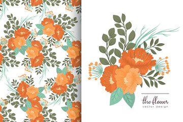 Flower bouquet with seamless pattern. Floral background set
