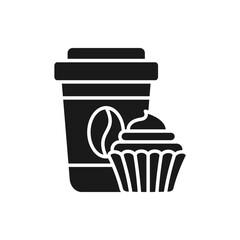 Coffee and cupcake icon flat style isolated on white background. Vector illustration
