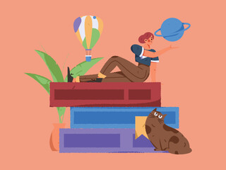 Seriously study character flat vector concept operation illustration
