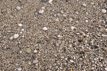 Pebbles on the beach, natural background of small stones