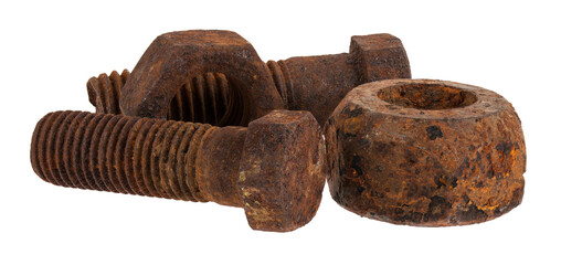 Old rusty bolt isolated on white background.