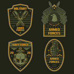 Naklejka premium Ammunition set label colorful vintage