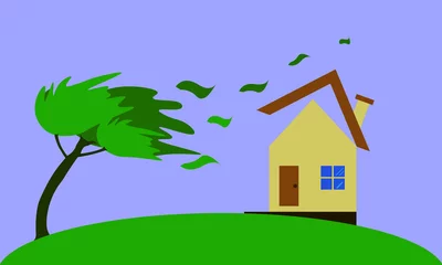 Foto op Canvas illustration of a house hit by a storm. comic cartoon. © wungkal