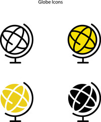 World globe line icon. Vector Earth global country map planet icon isolated on white background with different style. 