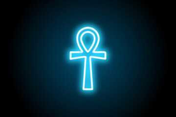 Glowing neon pegan Egyptian ankh symbol icon 