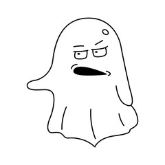 Suspicious ghost, black and white, linear drawing