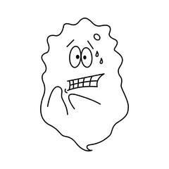 Frightened ghost, black and white, linear drawing