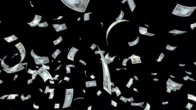 Money falling in black background.