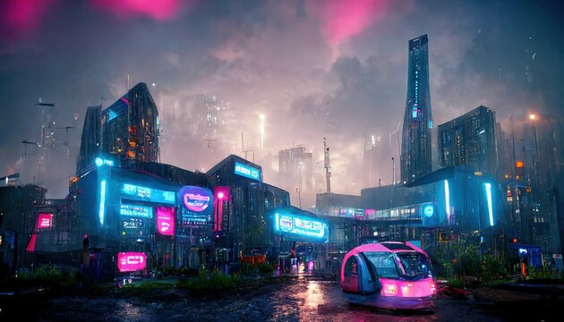 futuristic_dystopian_city_from_ground_level_with_pink_220805_11 © KuroGameStudio