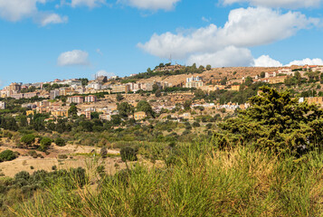 Fototapeta na wymiar View of Agrigento town from the Temples Valley Archaeological Park, Sicily, Italy