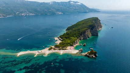 Sveti Nikola Saint Nicholas Island from drone in blue adriatic sea