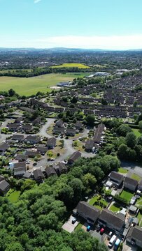 Vertical drone footage of the housing estates and homes in the suburbs of England, UK
