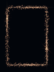 Festive vertical Christmas and New Year shining border with gold glitter. Vector frame illustration.